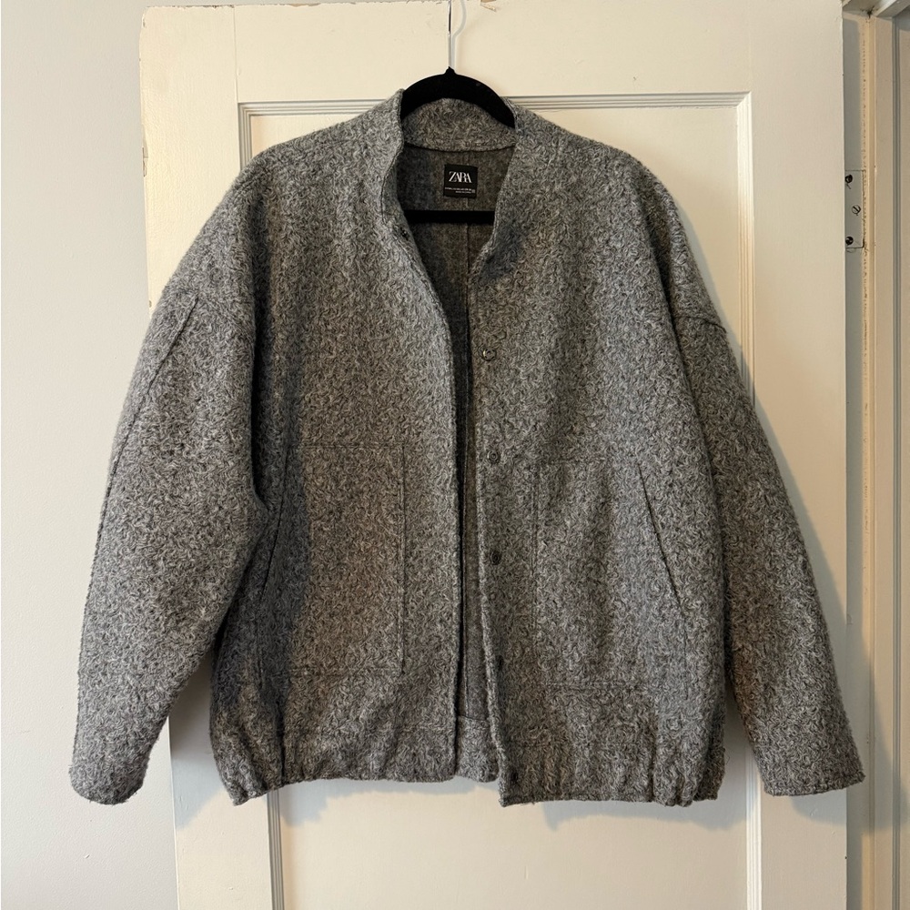 ZARA GREY MARL OVERSIZED POCKET BOMBER JACKET COAT